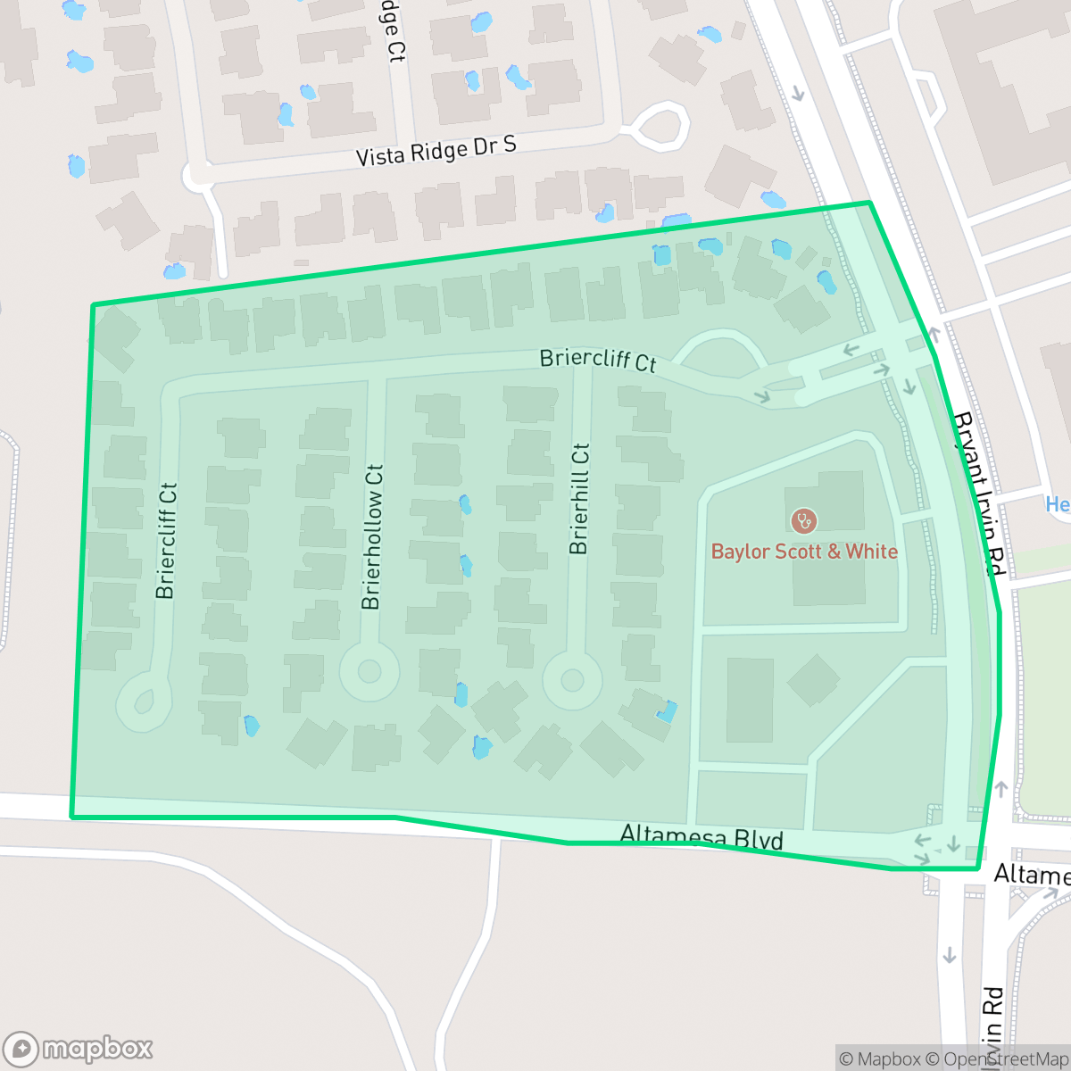 Map showing the location of Briercliff, Fort Worth, TX