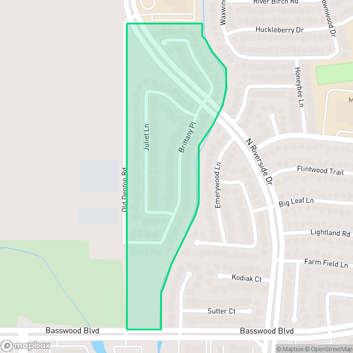 Map showing the location of Brittany Place, Fort Worth, TX