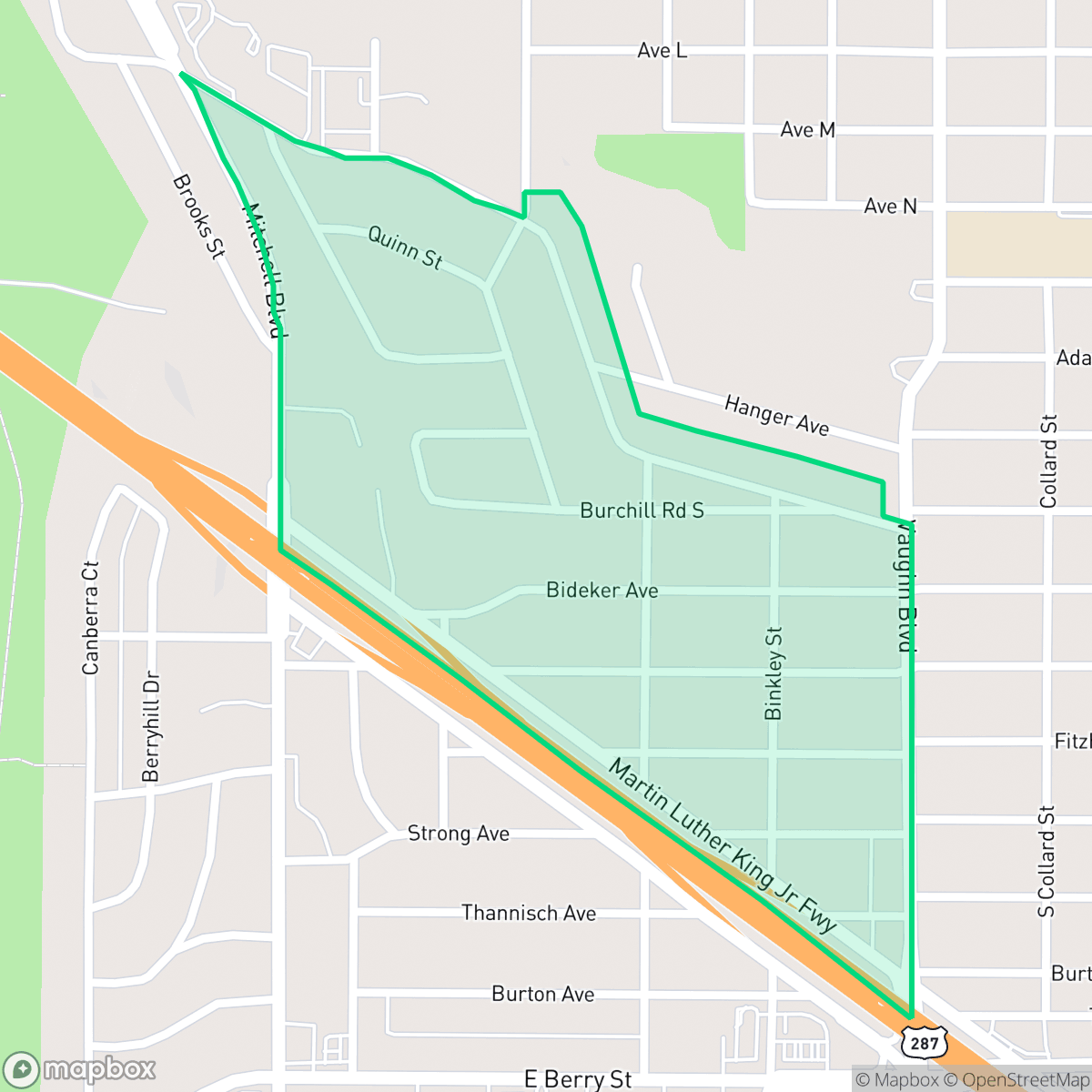Map showing the location of Burchill, Fort Worth, TX
