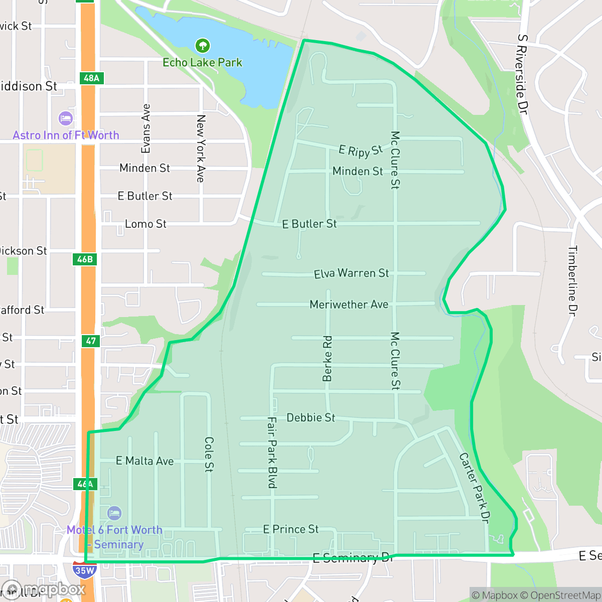 Map showing the location of Carter Park, Fort Worth, TX