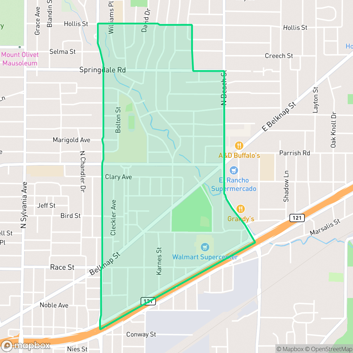 Map showing the location of Carter Riverside, Fort Worth, TX
