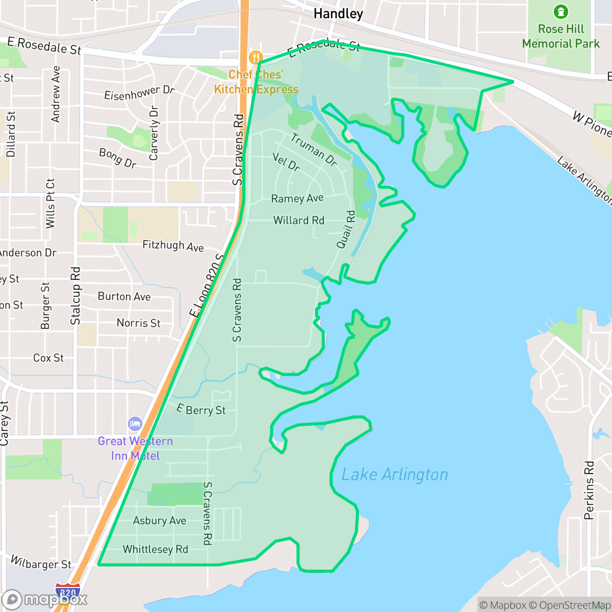 Map showing the location of Carver Heights East, Fort Worth, TX