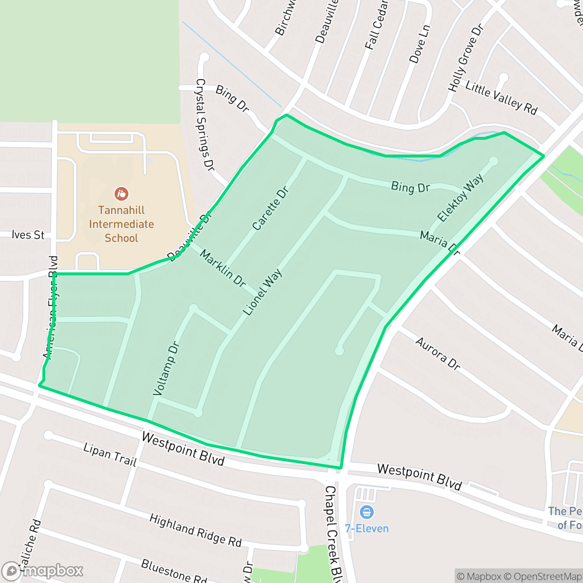 Map showing the location of Central Chapel Creek, Fort Worth, TX