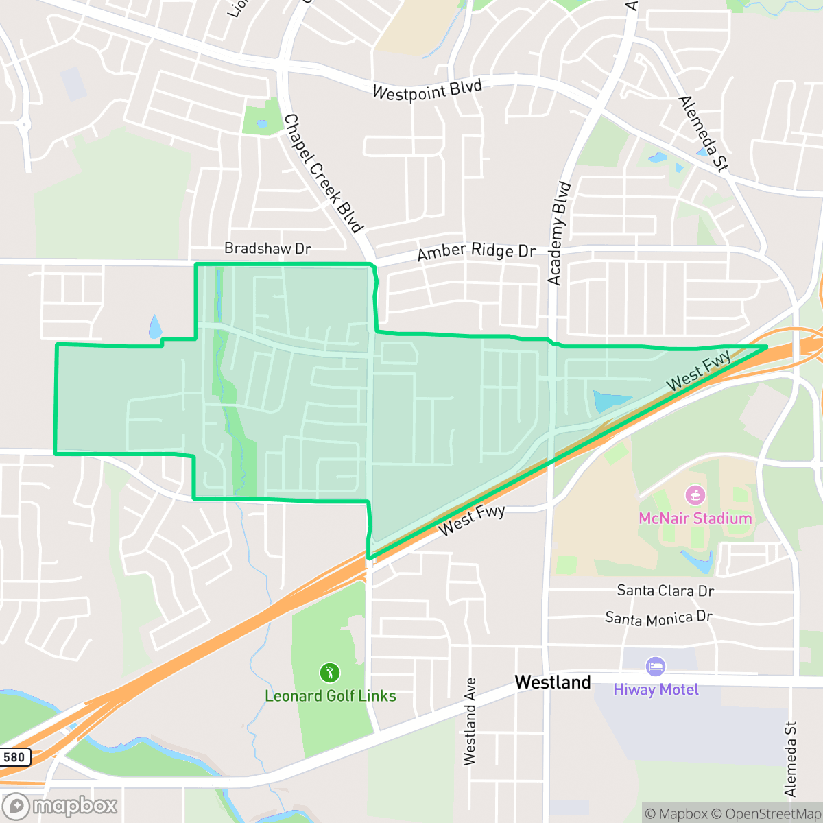 Map showing the location of Chapel Creek, Fort Worth, TX
