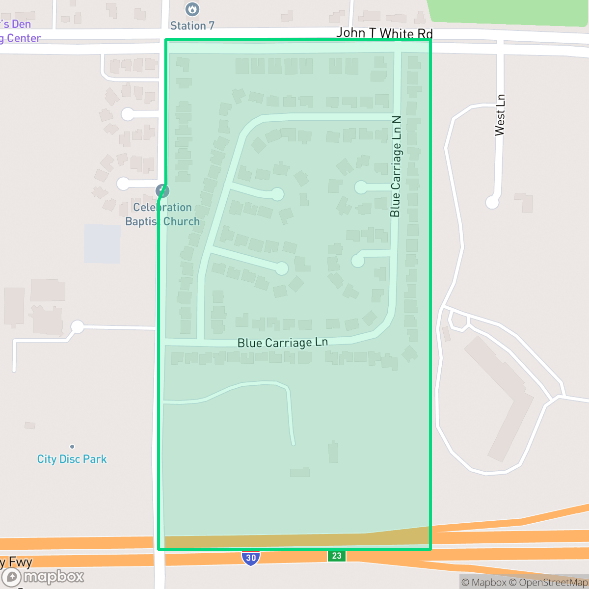 Map showing the location of Cobblestone, Fort Worth, TX