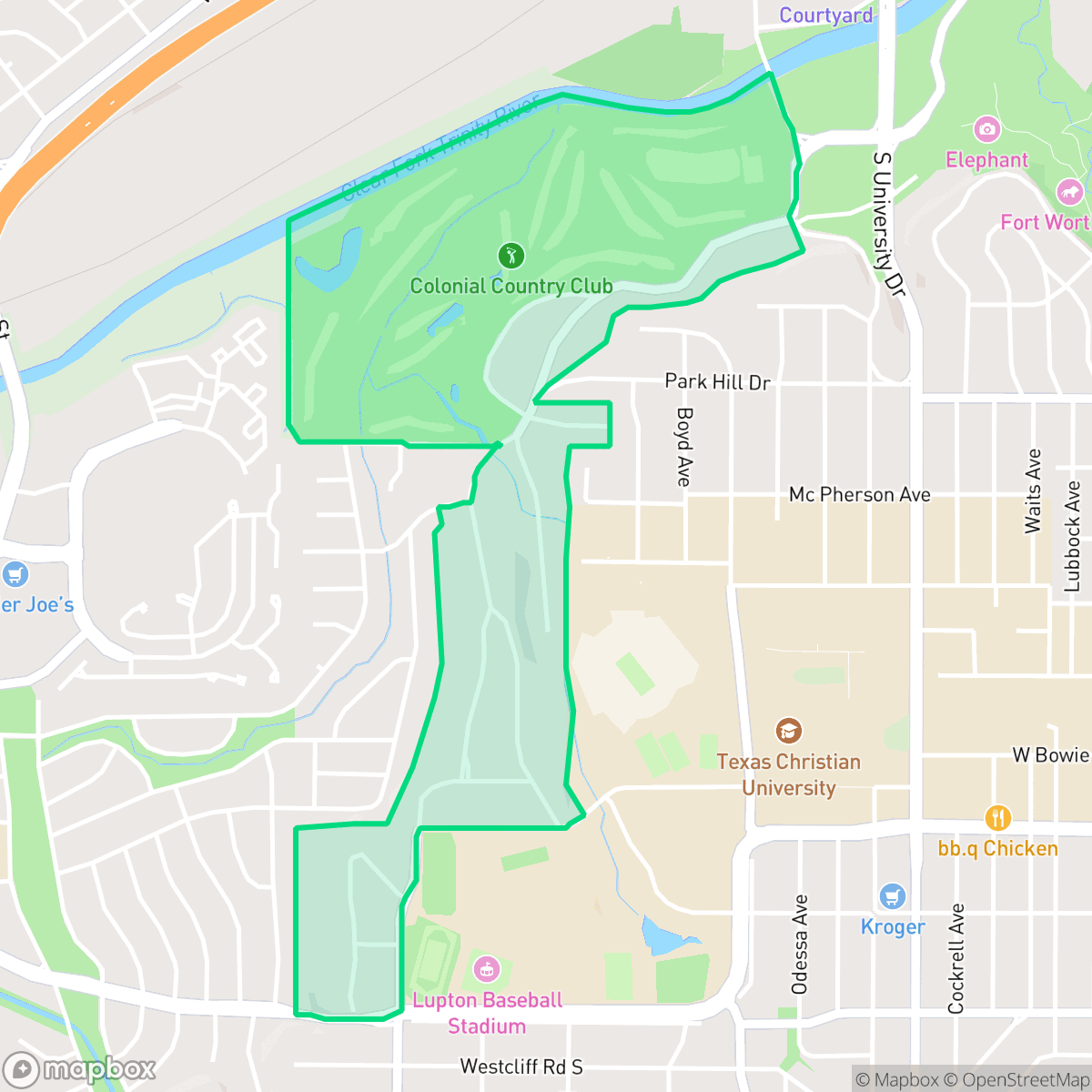 Map showing the location of Colonial Hills, Fort Worth, TX