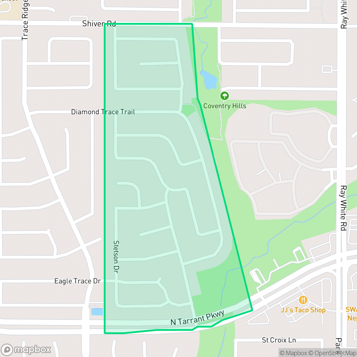 Map showing the location of Coventry Hills, Fort Worth, TX