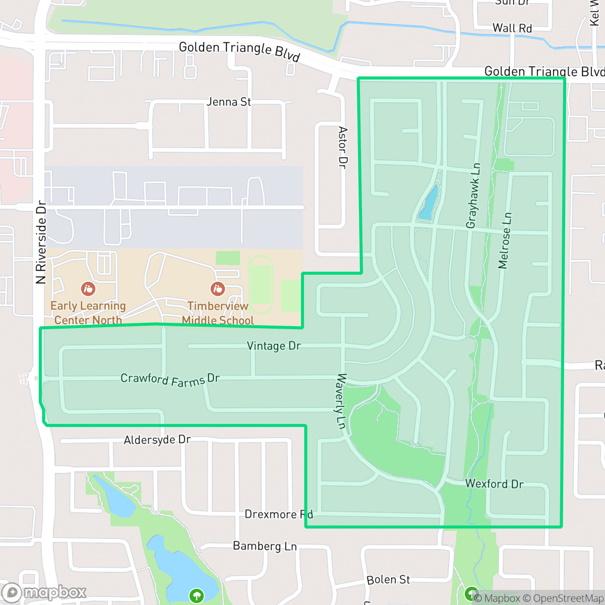 Map showing the location of Crawford Farms, Fort Worth, TX