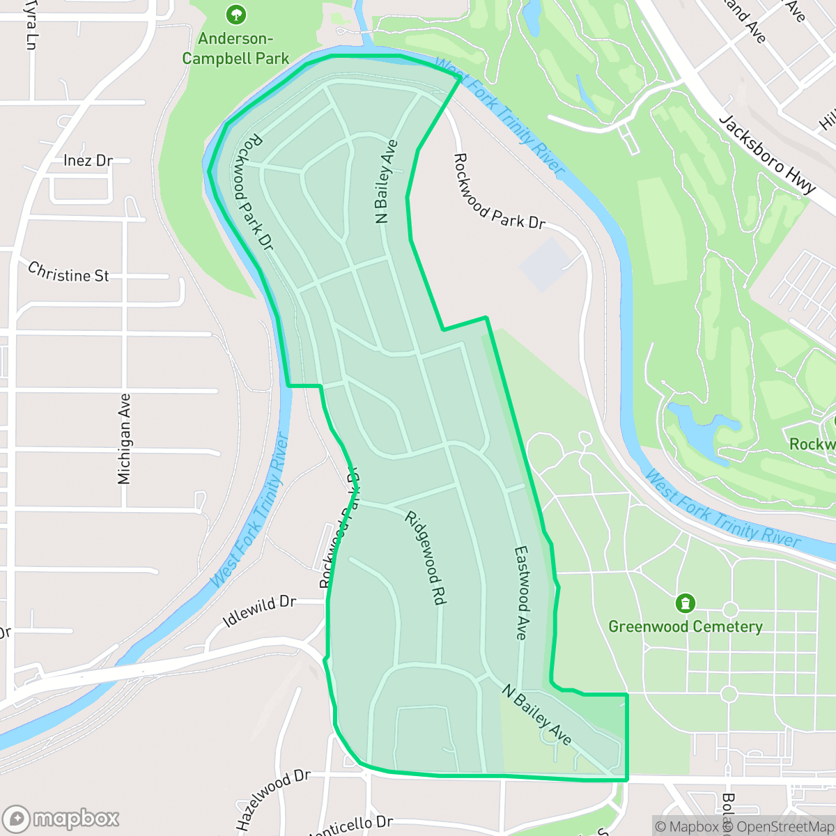 Map showing the location of Crestwood, Fort Worth, TX