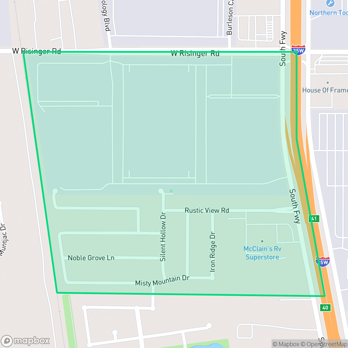 Map showing the location of Deer Creek North, Fort Worth, TX