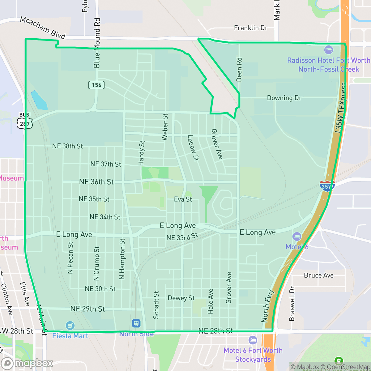 Map showing the location of Diamond Hill - Jarvis, Fort Worth, TX