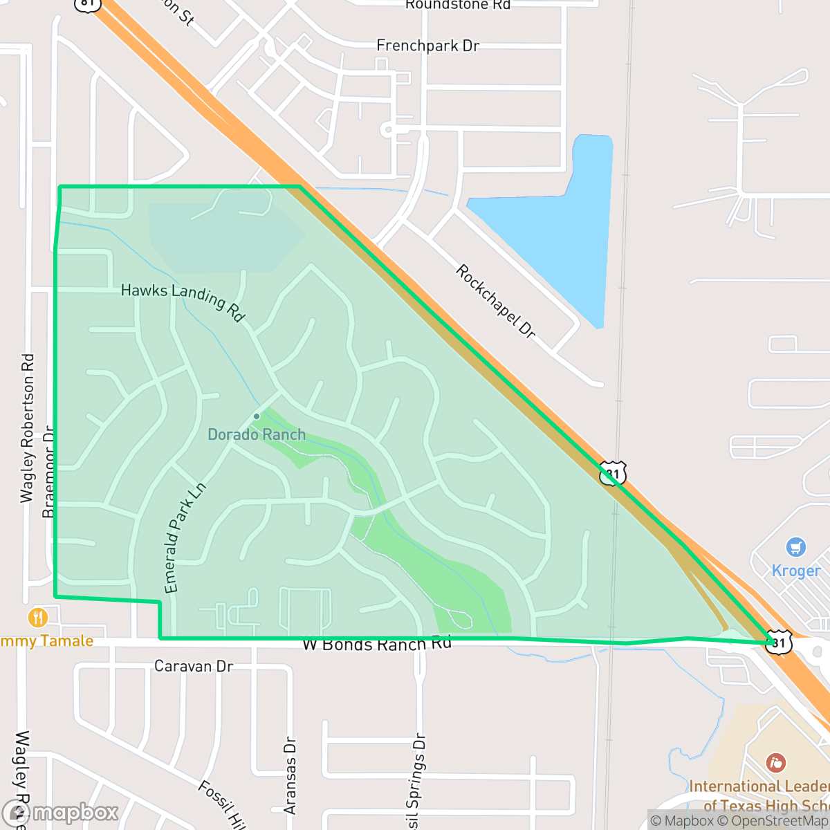 Map showing the location of Dorado Ranch, Fort Worth, TX