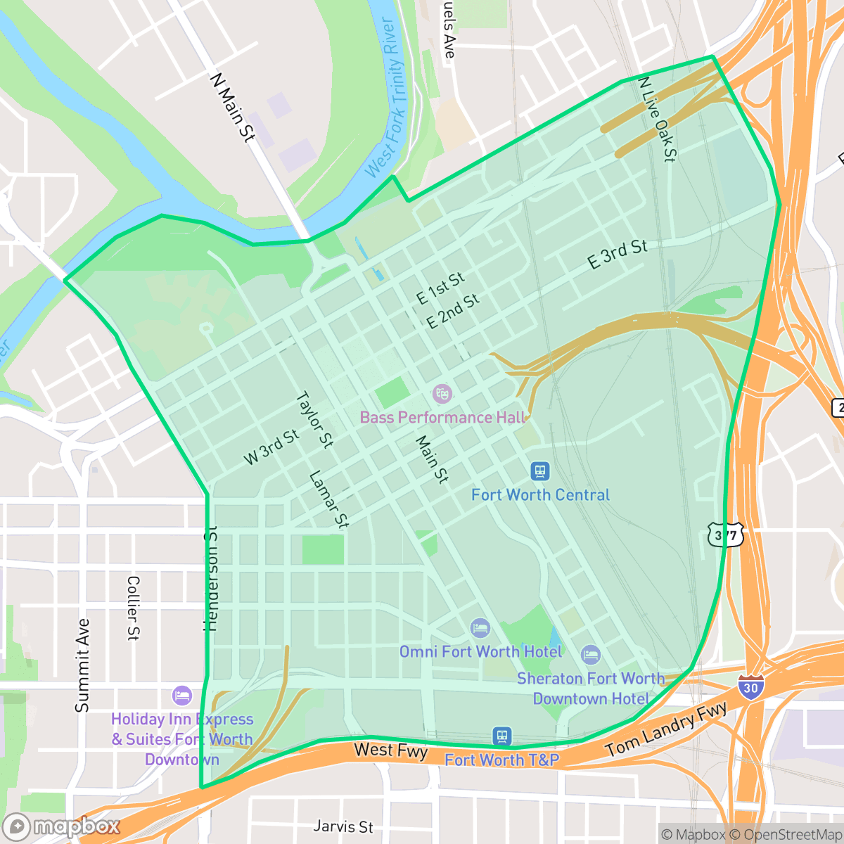 Map showing the location of Downtown Fort Worth, Fort Worth, TX