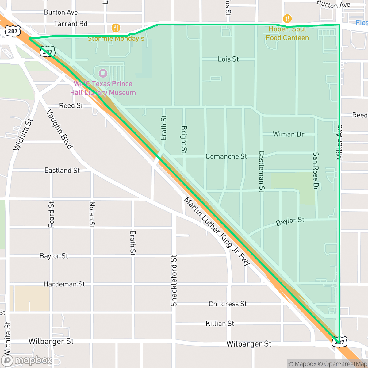 Map showing the location of Eastland, Fort Worth, TX