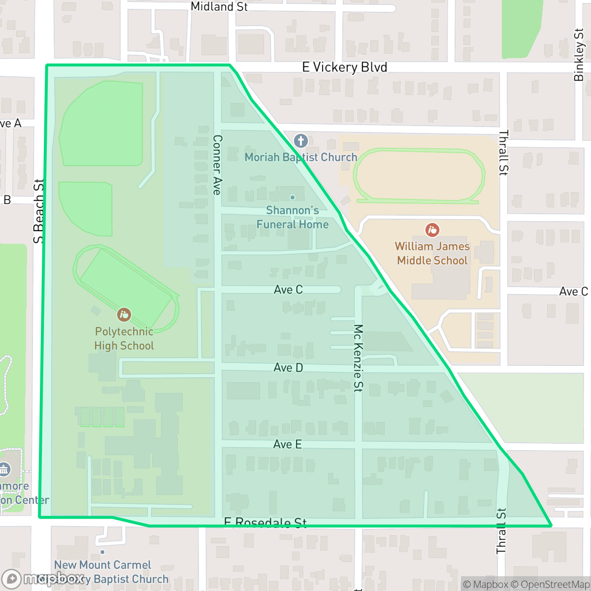 Map showing the location of El Poly Pyramid, Fort Worth, TX