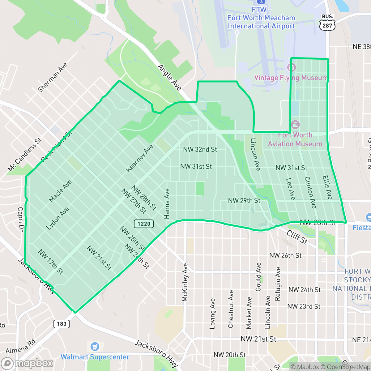 Map showing the location of Far Greater Northside, Fort Worth, TX