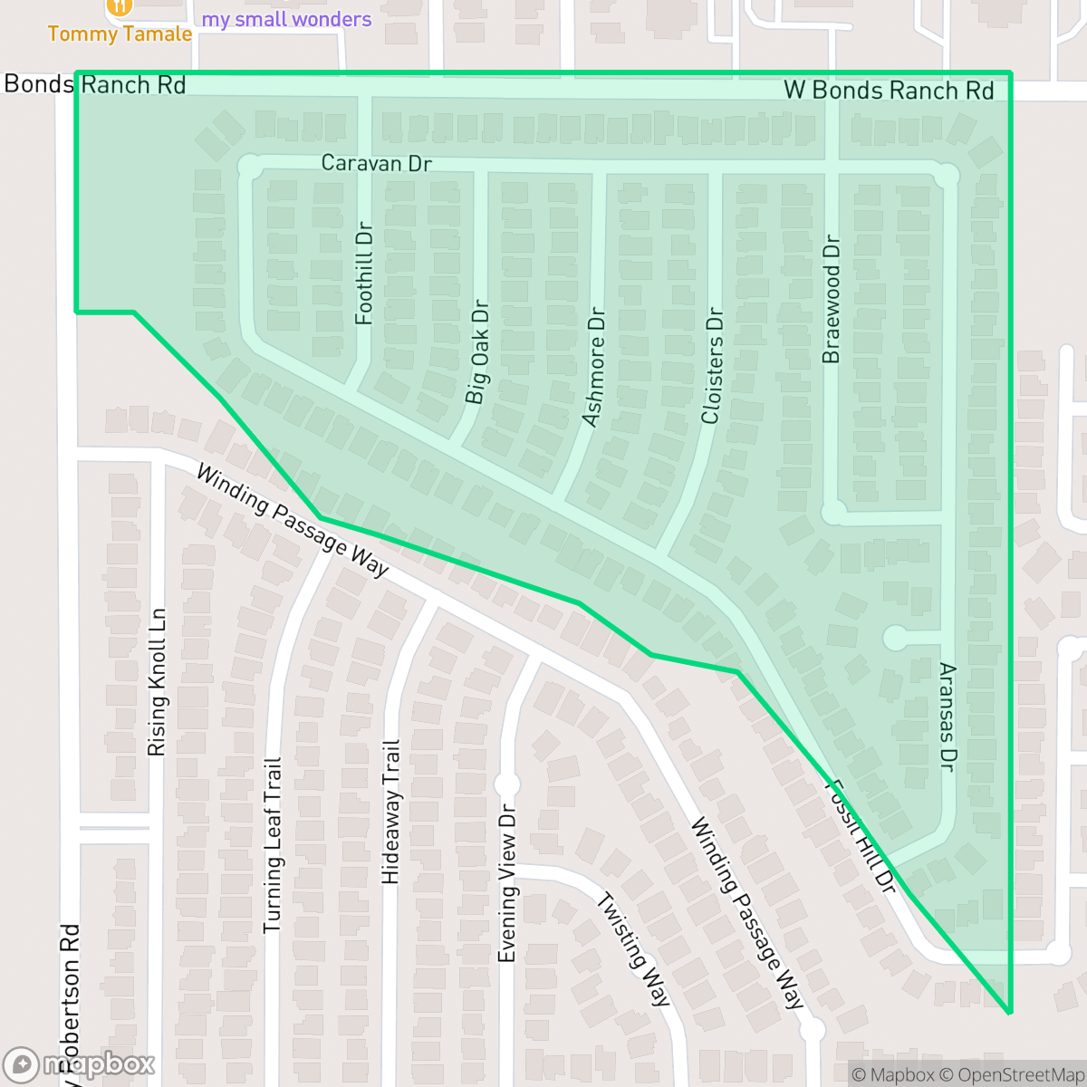 Map showing the location of Fossil Hill Estates, Fort Worth, TX
