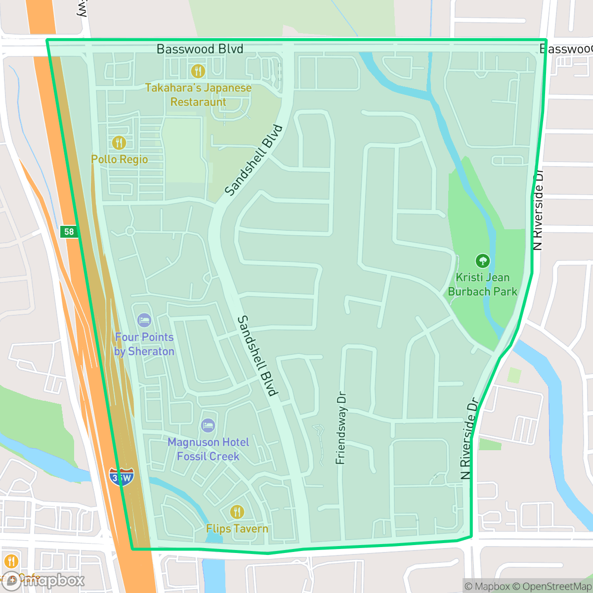 Map showing the location of Fossil Park, Fort Worth, TX