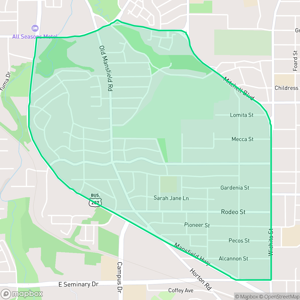 Map showing the location of Glencrest, Fort Worth, TX