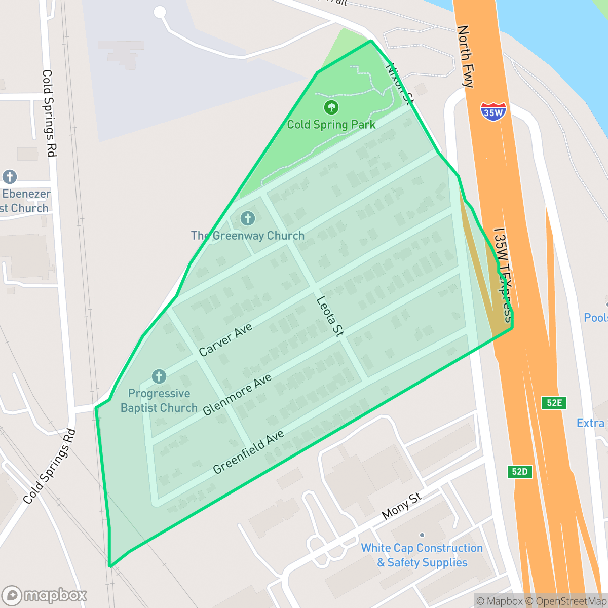 Map showing the location of Greenway, Fort Worth, TX