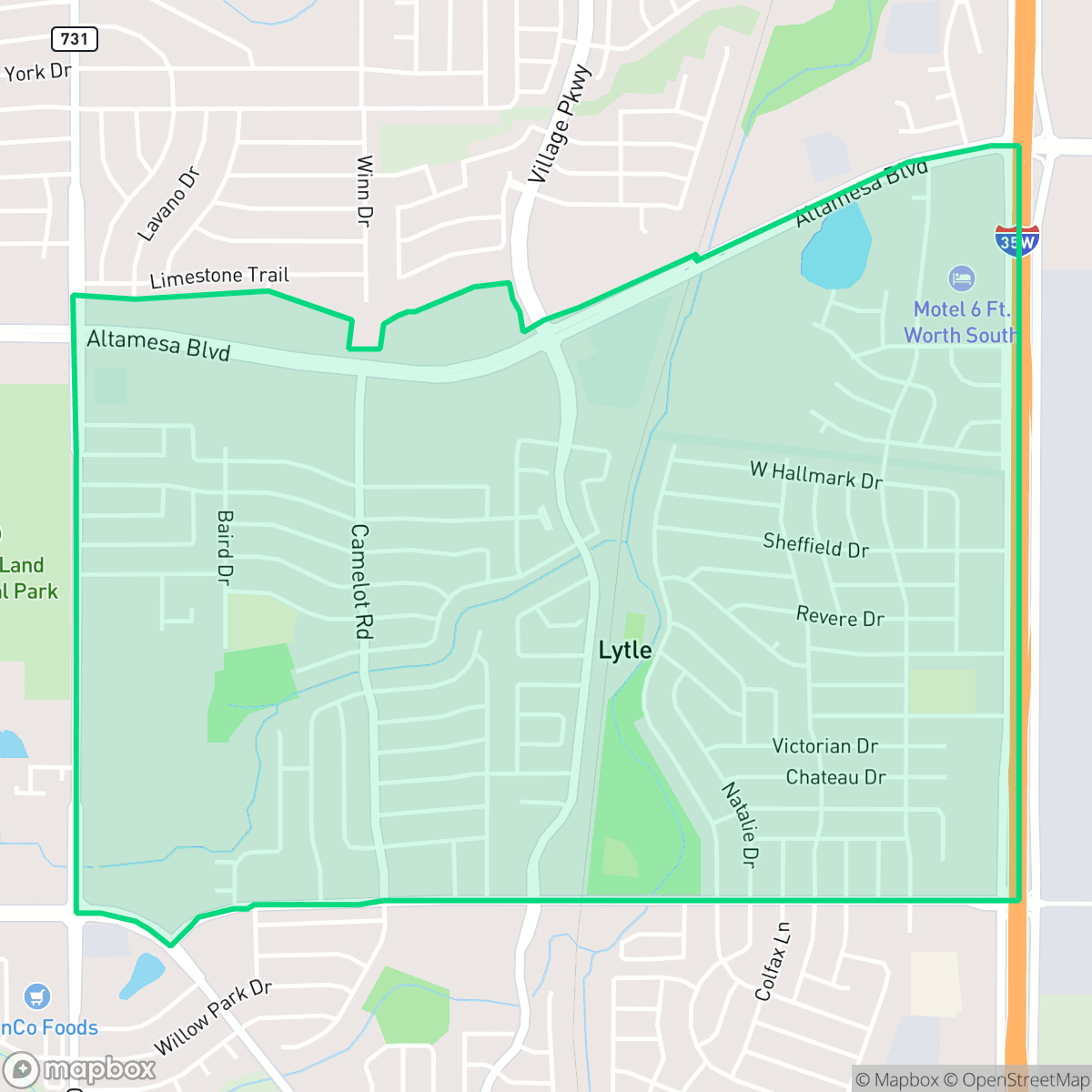 Map showing the location of Hallmark-Camelot, Fort Worth, TX