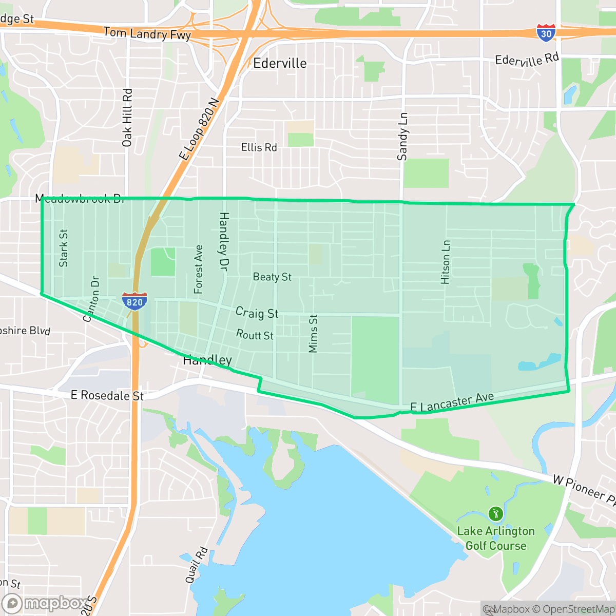Map showing the location of Handley, Fort Worth, TX