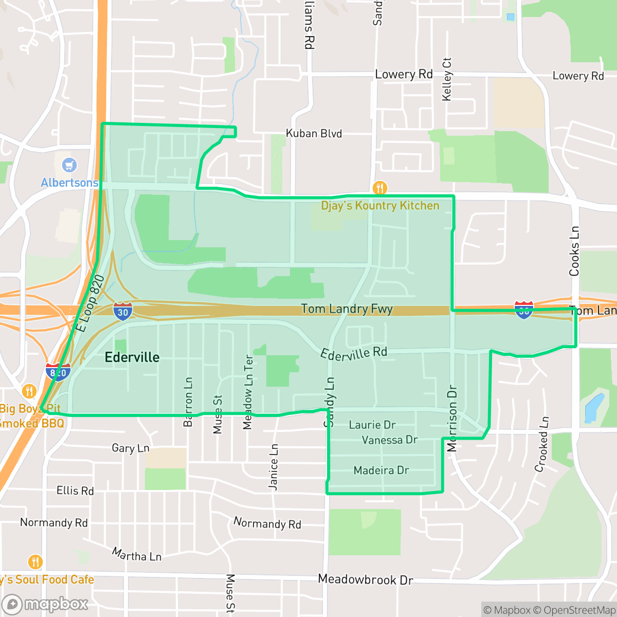 Map showing the location of Harmony, Fort Worth, TX