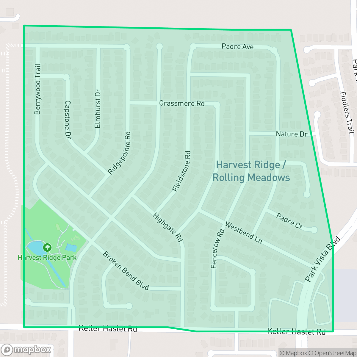 Map showing the location of Harvest Ridge, Fort Worth, TX