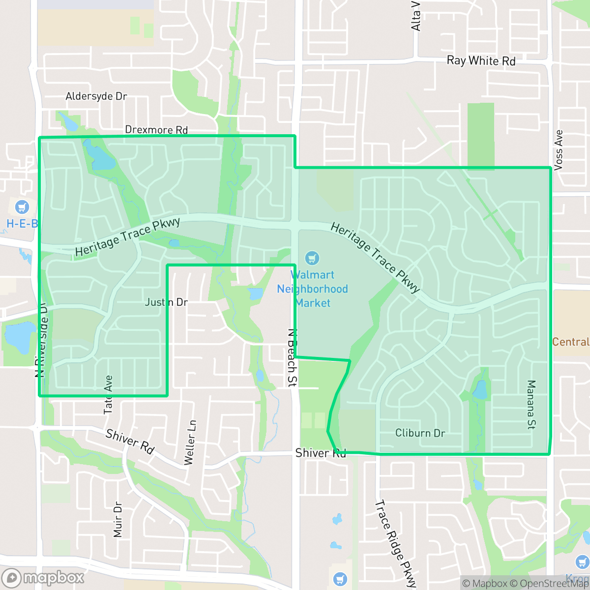 Map showing the location of Heritage, Fort Worth, TX