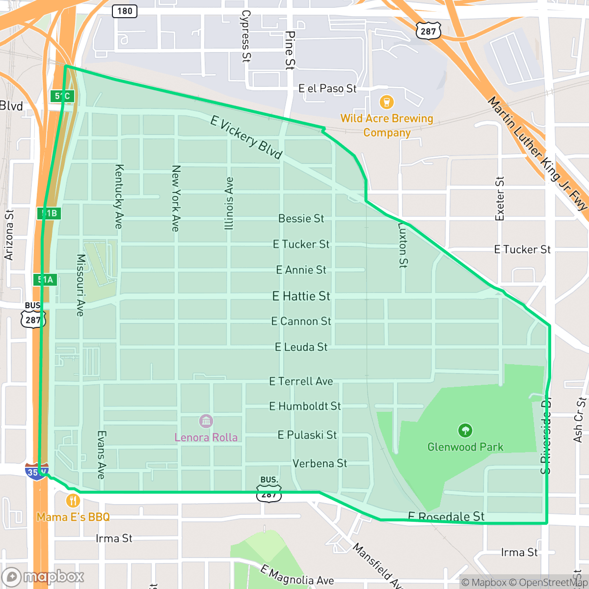 Map showing the location of Historic Southside, Fort Worth, TX