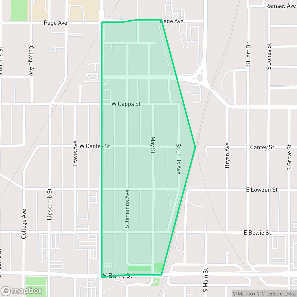 Map showing the location of Jennings - May St. Louis, Fort Worth, TX