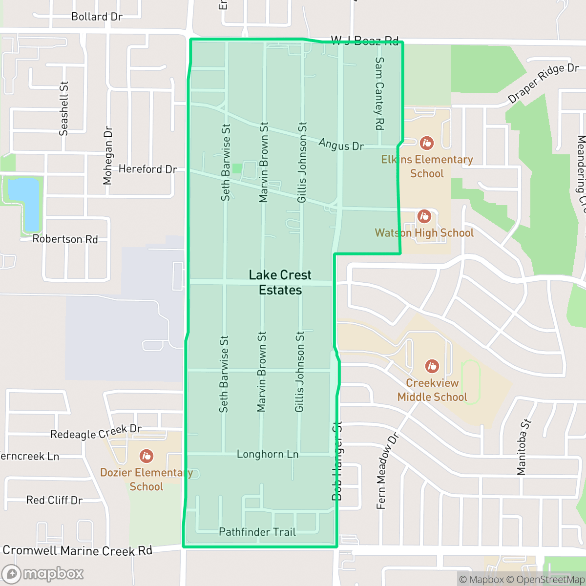 Map showing the location of Lake Crest, Fort Worth, TX