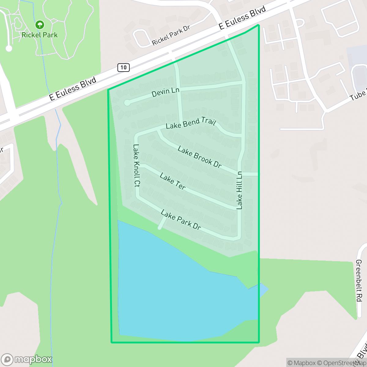 Map showing the location of Lakeview, Fort Worth, TX