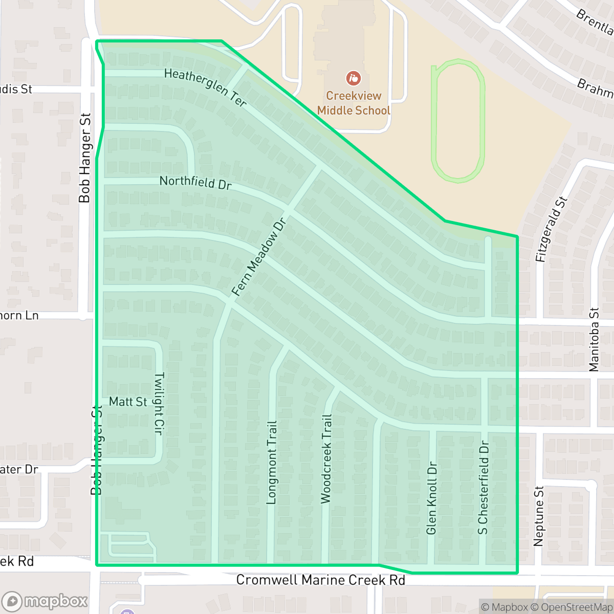 Map showing the location of Marine Creek Hills, Fort Worth, TX