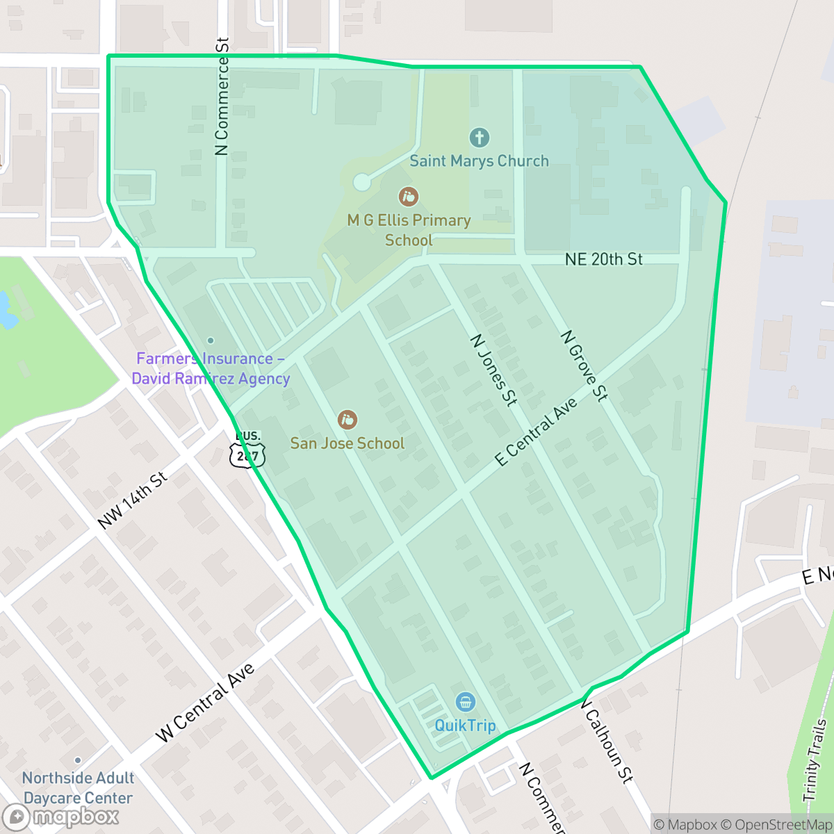 Map showing the location of Marine Park, Fort Worth, TX