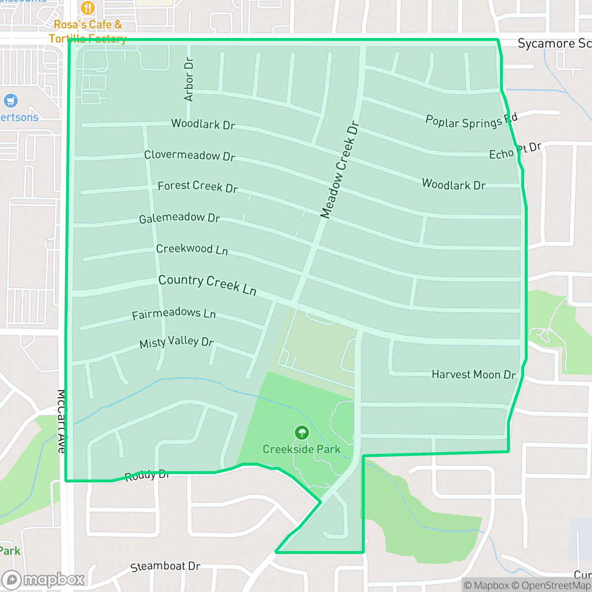 Map showing the location of Meadow Creek, Fort Worth, TX