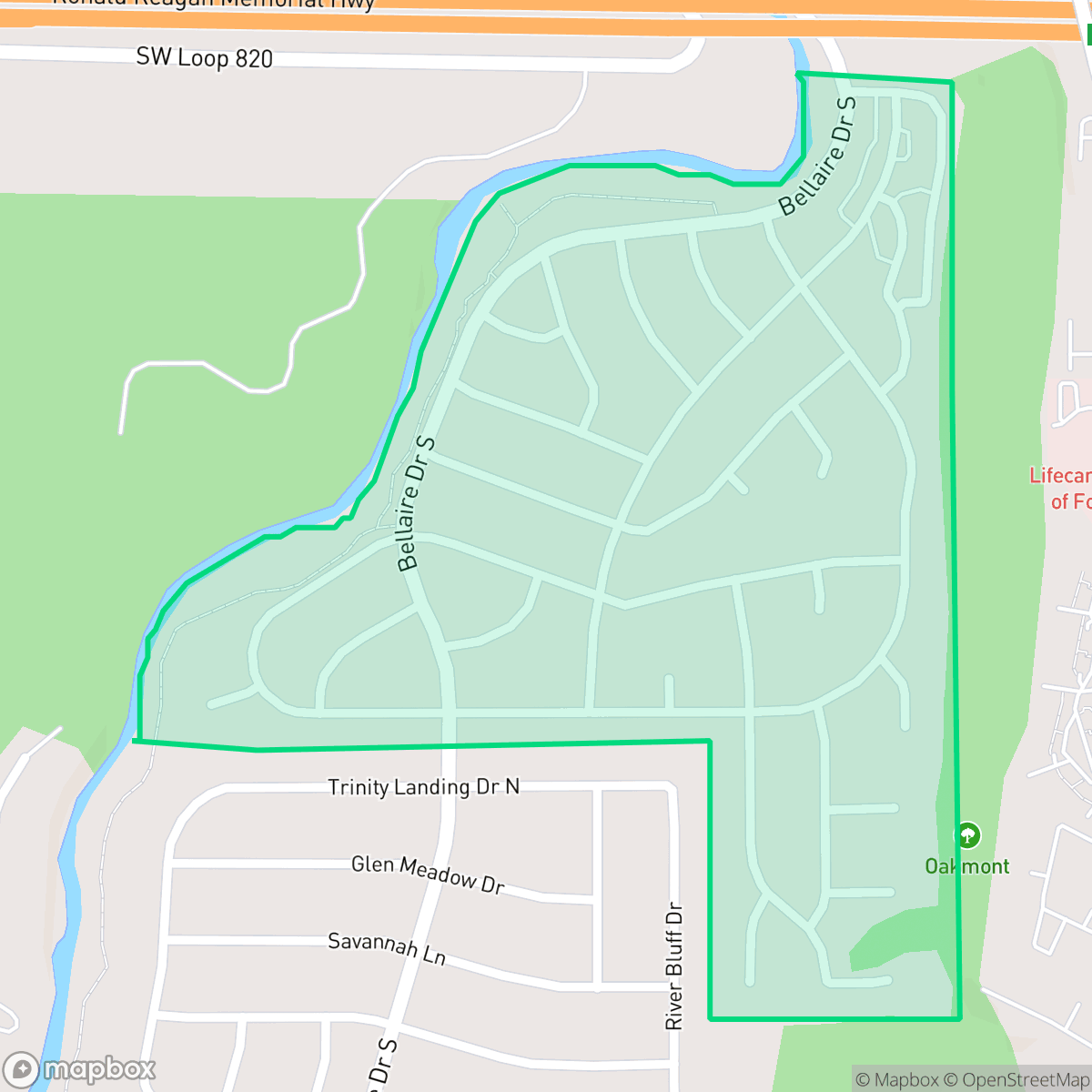 Map showing the location of Meadows West, Fort Worth, TX