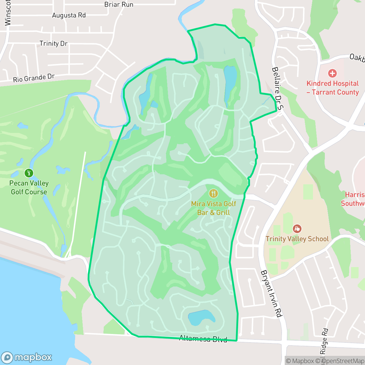 Map showing the location of Mira Vista, Fort Worth, TX