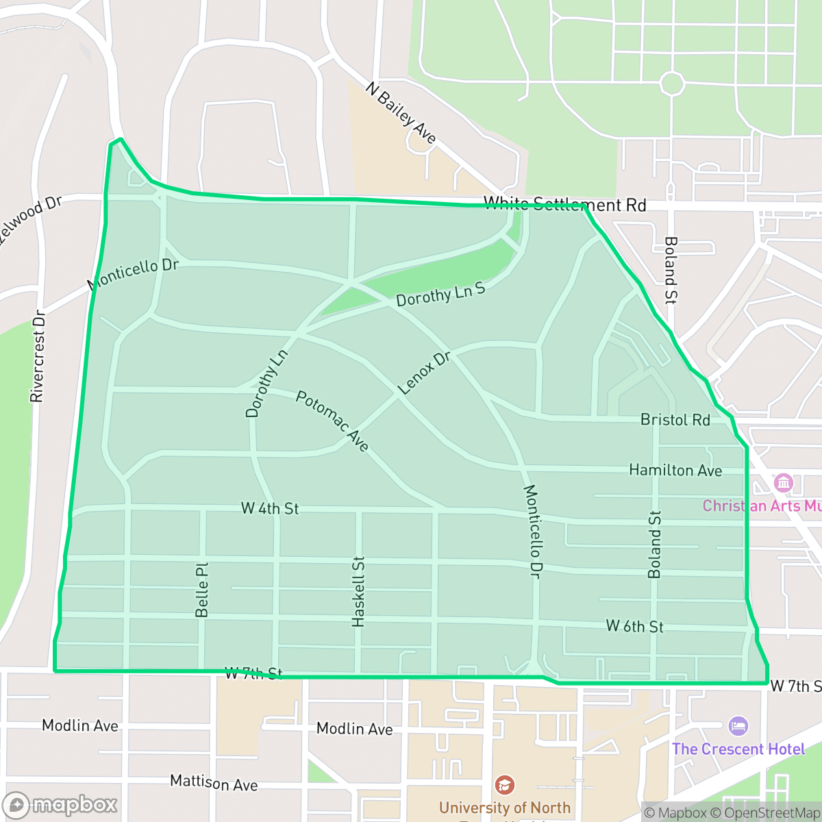 Map showing the location of Monticello, Fort Worth, TX