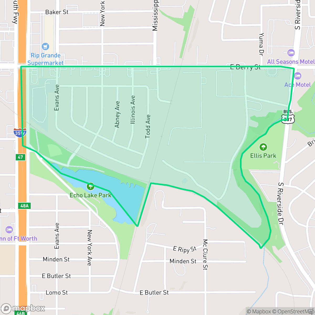 Map showing the location of Morningside Park, Fort Worth, TX