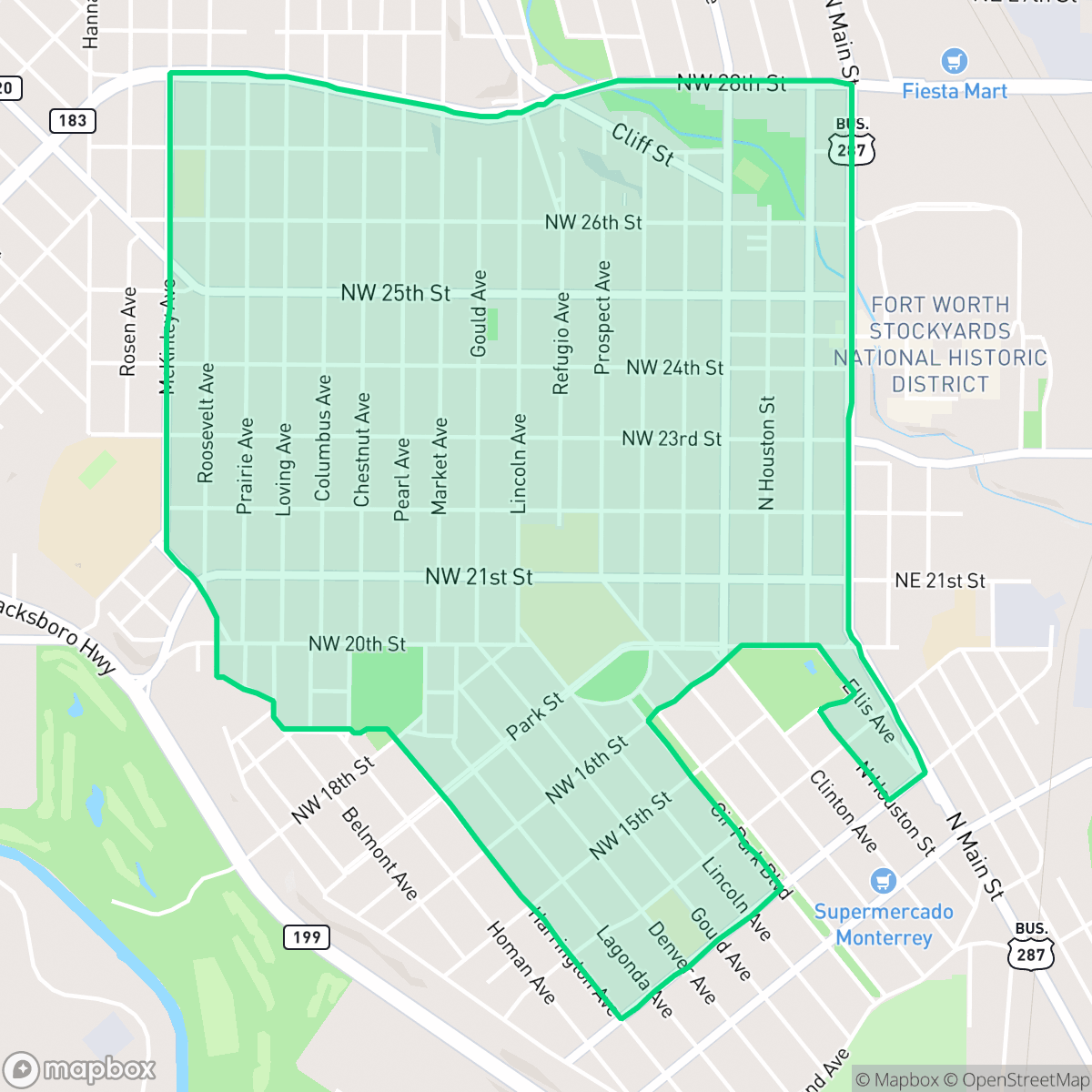 Map showing the location of North Side, Fort Worth, TX