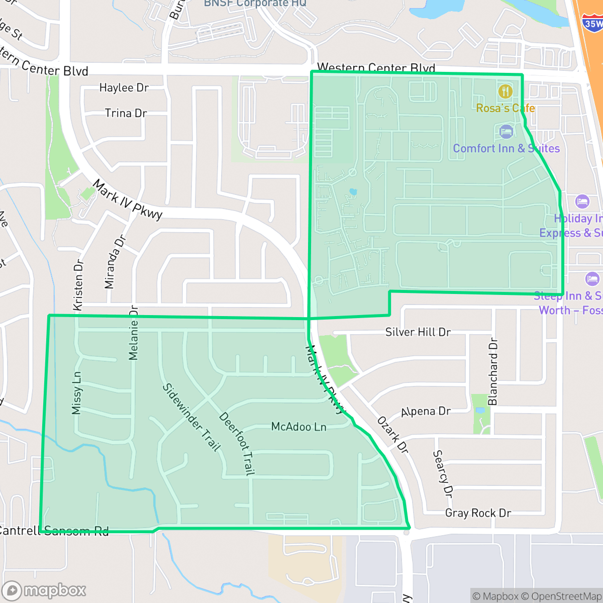 Map showing the location of Northbrook, Fort Worth, TX