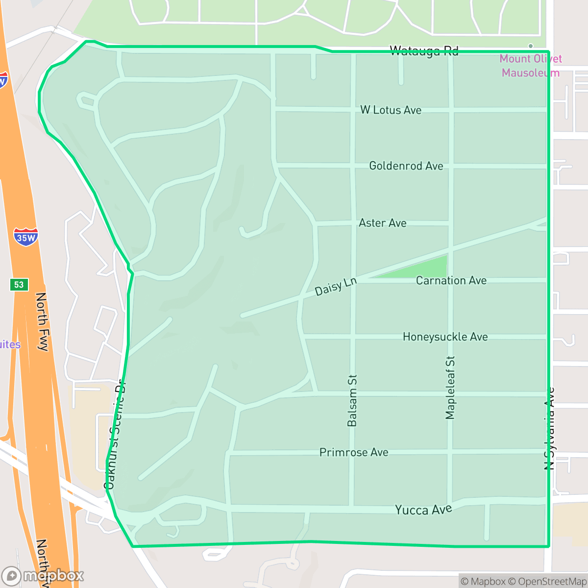 Map showing the location of Oakhurst, Fort Worth, TX