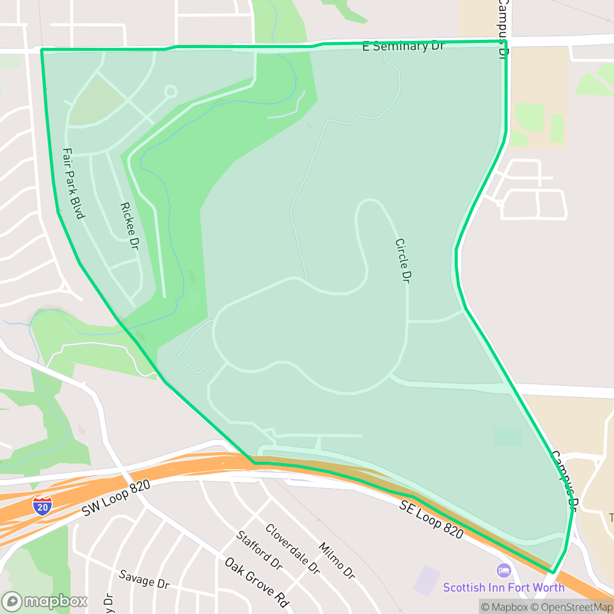 Map showing the location of Oakridge Terrace, Fort Worth, TX