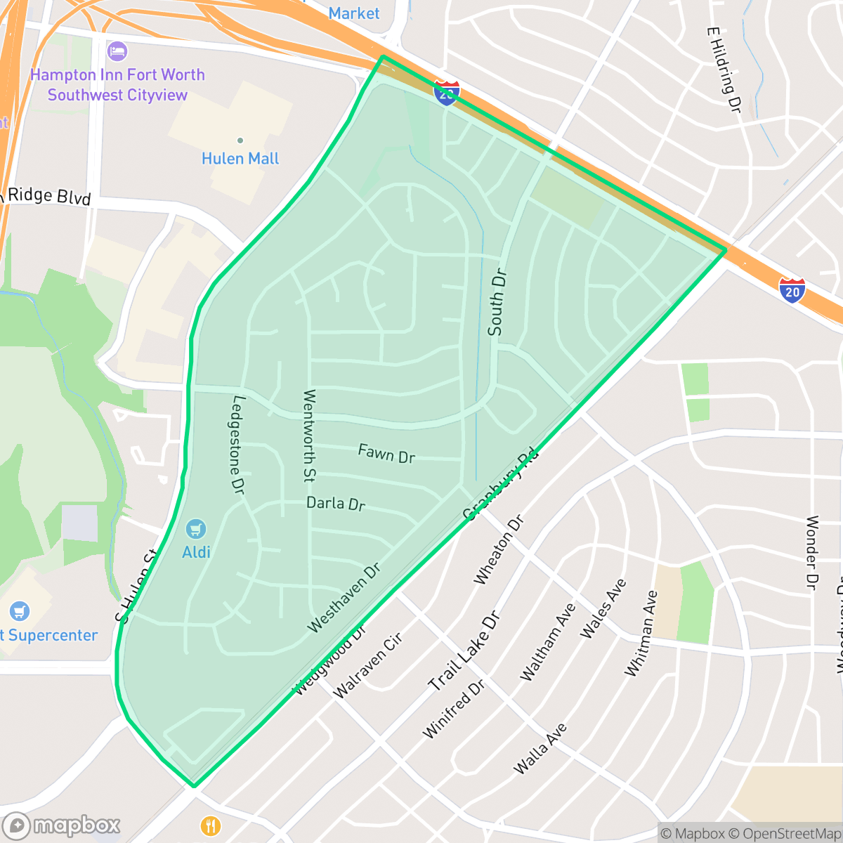 Map showing the location of Overton South, Fort Worth, TX