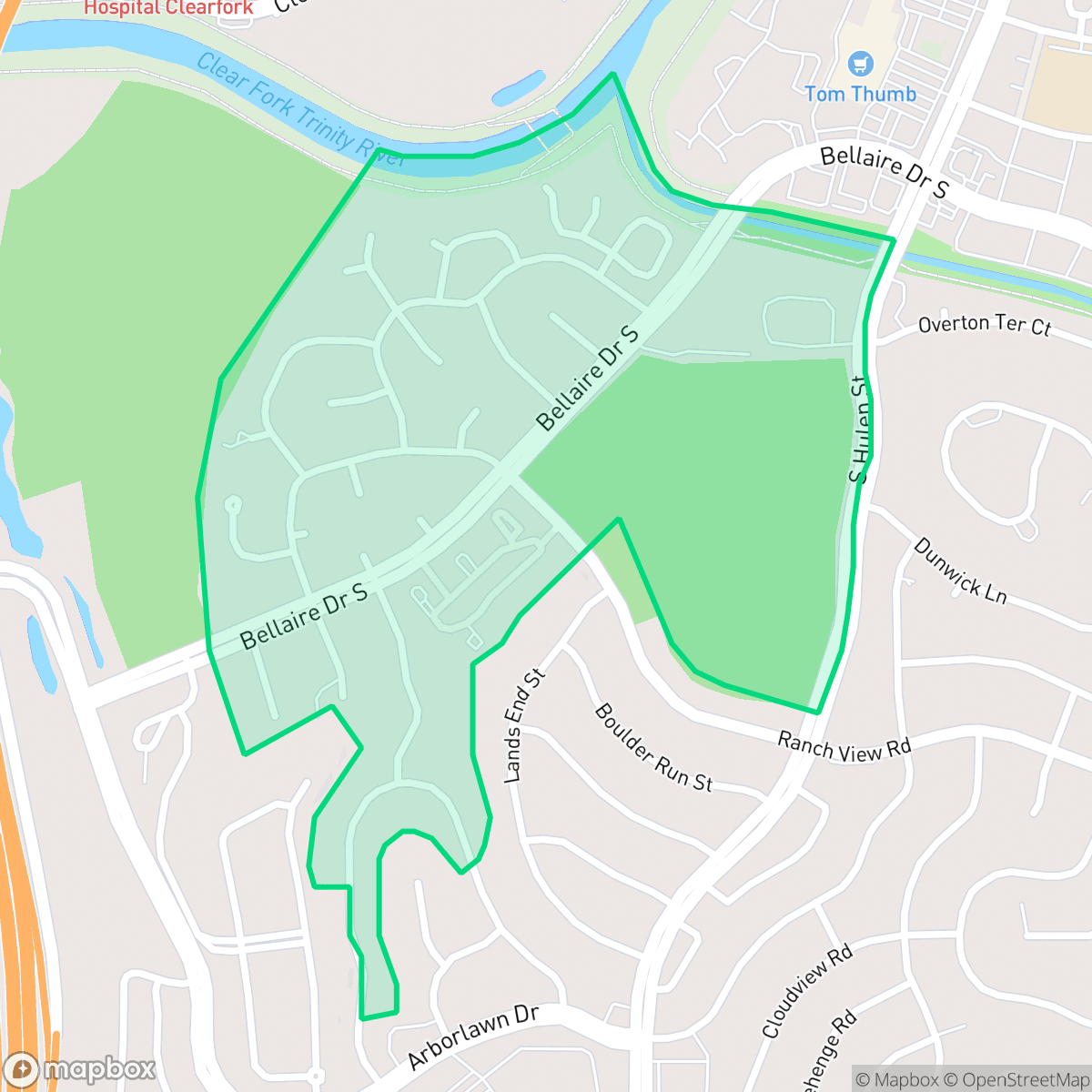 Map showing the location of Overton Woods, Fort Worth, TX