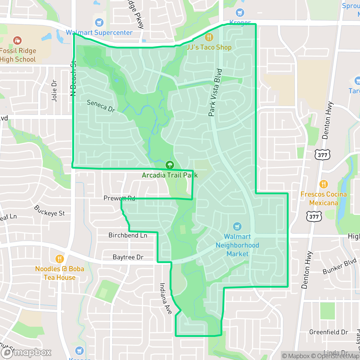 Map showing the location of Park Glen, Fort Worth, TX
