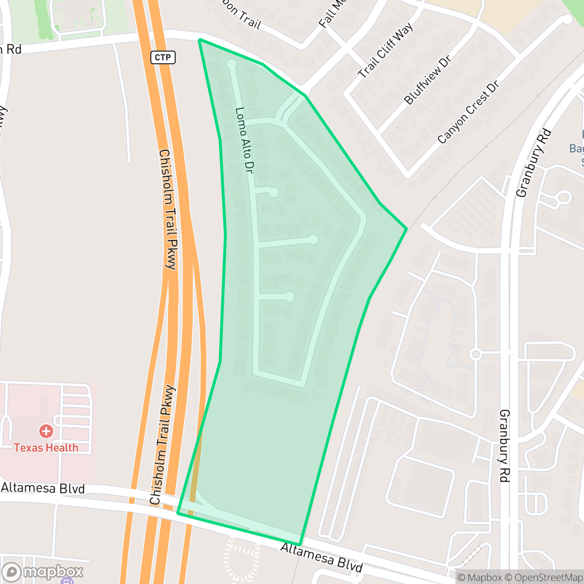 Map showing the location of Park Palisades, Fort Worth, TX