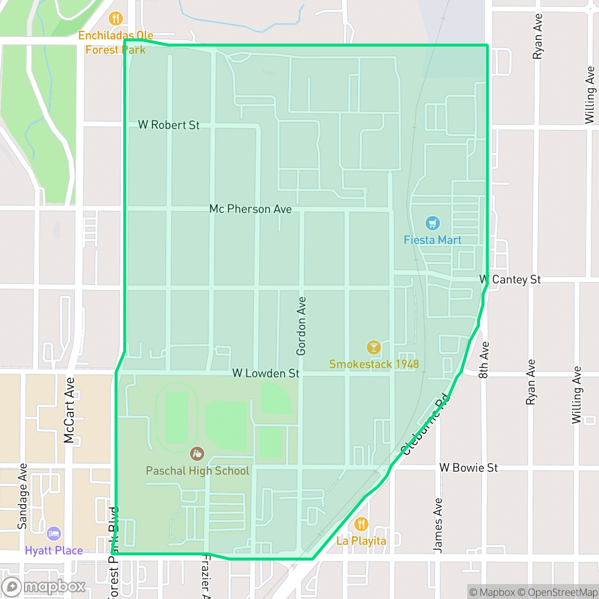 Map showing the location of Paschal, Fort Worth, TX