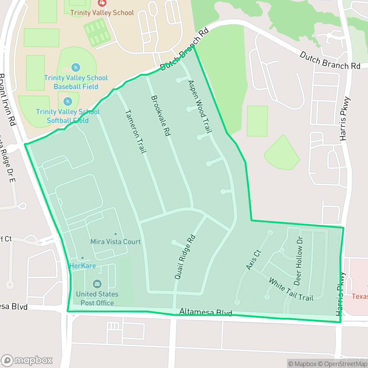 Map showing the location of Quail Ridge, Fort Worth, TX